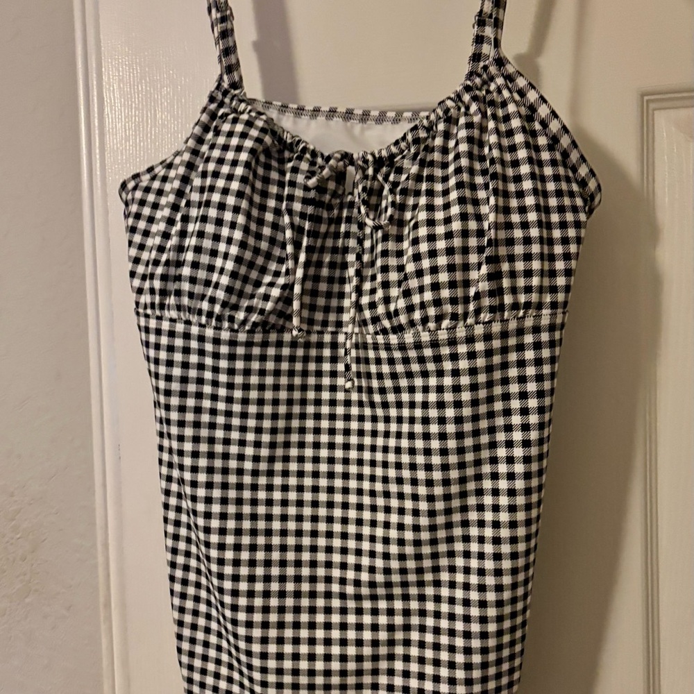NWT Lands End Tie Front Underwire Adjustable Straps Gingham Tankini Top Size 16